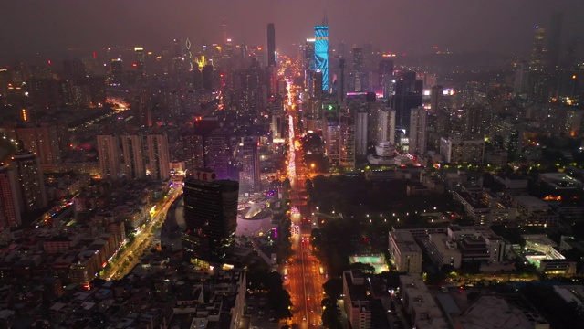 夜间照明深圳市景交通街道航拍全景4k中国视频素材