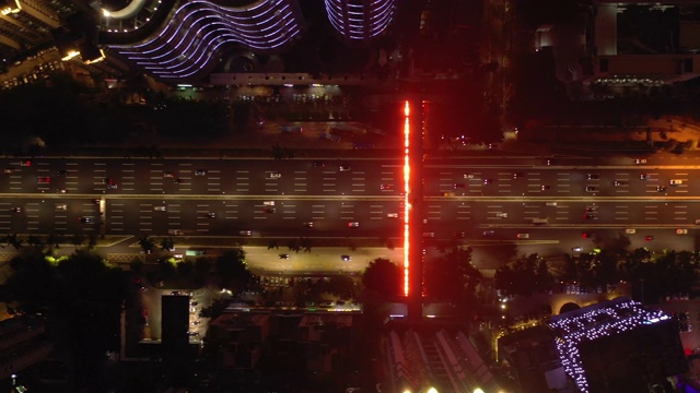 夜光照亮深圳城市交通街道高空俯仰全景4k中国视频素材