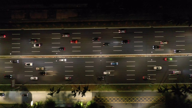 夜光照亮深圳城市交通街道高空俯仰全景4k中国视频素材