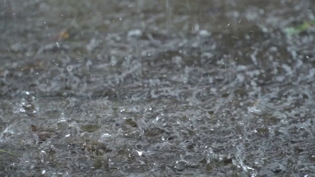 雨滴落在地上。慢动作水滴在地上。视频素材