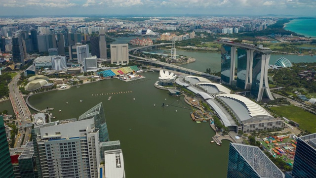 白天时间新加坡城市滨海湾市中心空中全景，4k时间间隔视频素材