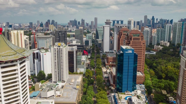 白天的新加坡城市景观，交通，街道空中全景，4k时间间隔视频素材