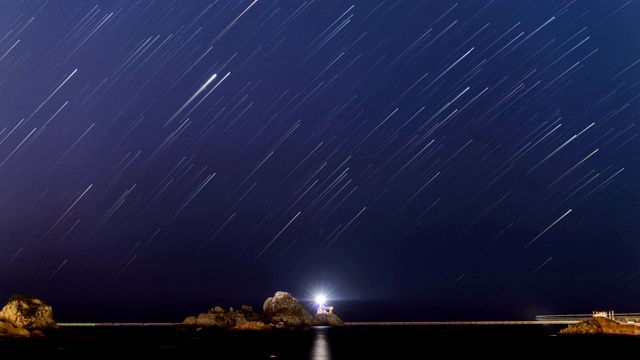 夜晚到日出的星迹，在天空，Oryuk岛，釜山视频素材