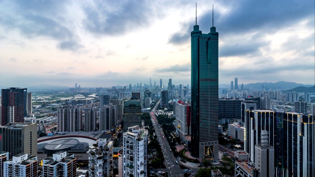 深圳金融区时间从黄昏到夜晚/中国深圳视频素材