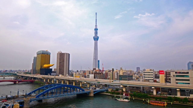 美丽的建筑建筑与东京的天空树和城市生活在日本东京视频素材