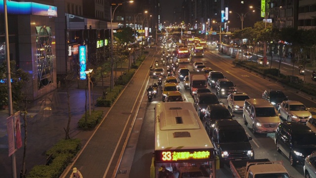 倾斜:现代都市夜间繁忙的交通，台北，台湾视频素材