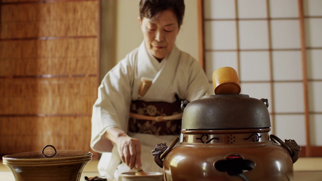 茶道主持人冲洗茶搅视频素材