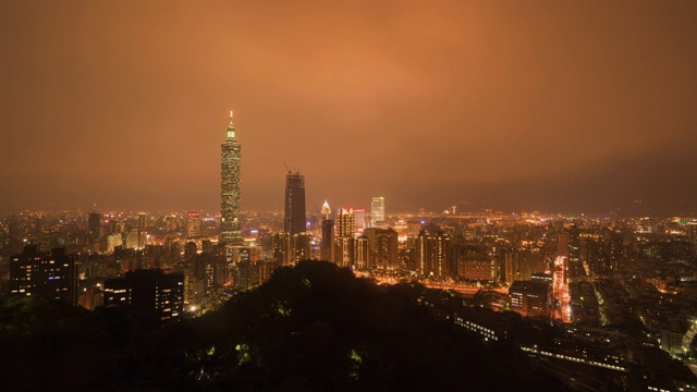 时间流逝:夜晚落在台北现代城市，台北，台湾视频素材