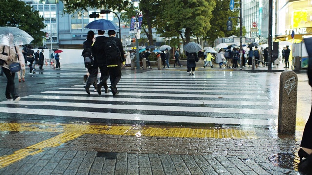 涉谷站外雨中的行人的慢镜头视频素材