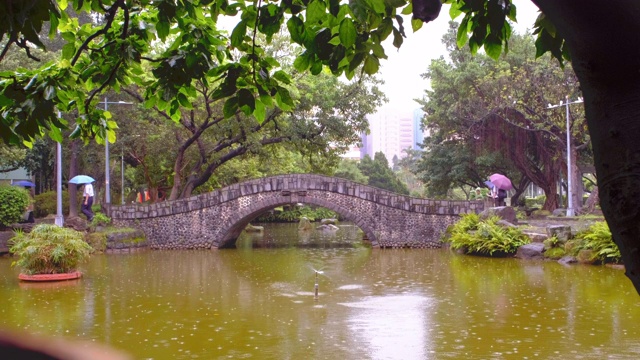 旧脚桥与人在台北台湾在一个雨天。视频素材