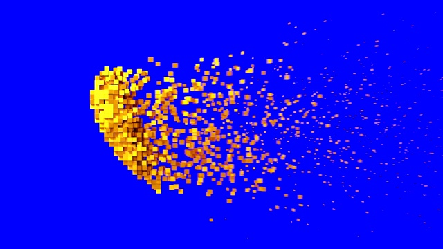 4 k。黄金数字心在蓝屏上的瓦解。视频素材