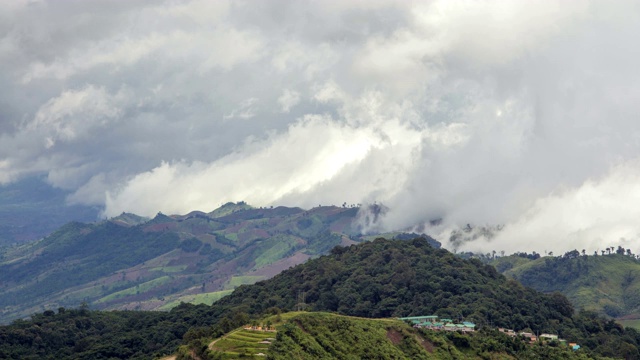 在Phutubberk山顶上有雾，雾笼罩着山峰和森林。雨后自然视频素材