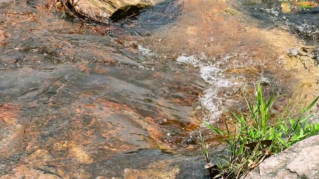 小溪中水流的运动。放松水背景。视频素材