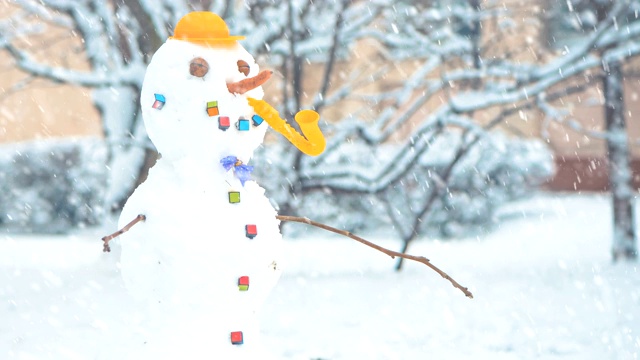 雪花下的雪人视频素材