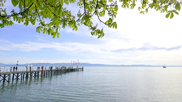 河岸码头，Kreesbronn am Bodensee，康斯坦茨湖，Baden-Württemberg，德国视频素材