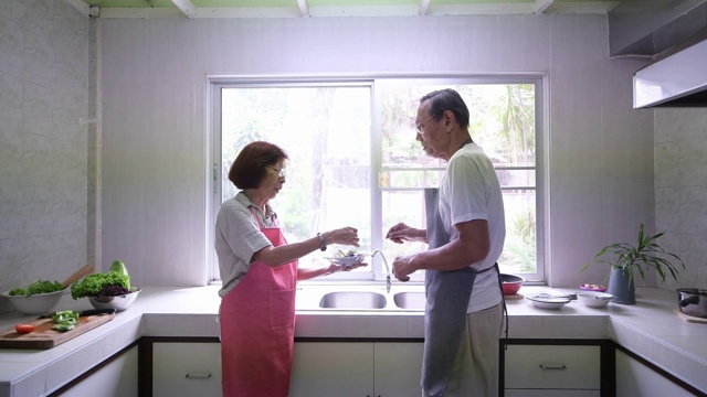 老夫妇在厨房做饭视频素材