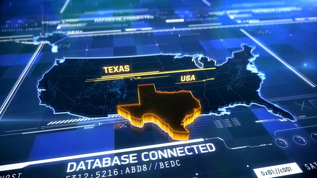 德克萨斯州美国州边界3D现代地图与名称，地区轮廓视频素材