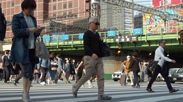 新宿车站外繁忙的人行横道-慢镜头视频素材