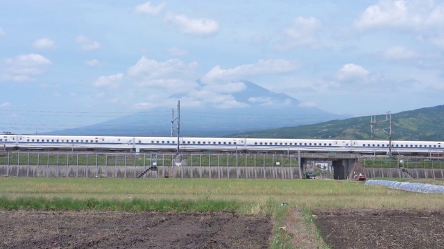 经过富士山的子弹头列车视频素材