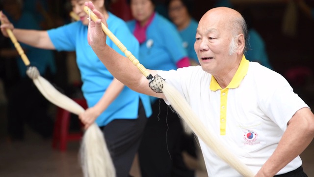 师傅示范太极动作供长者练习视频素材