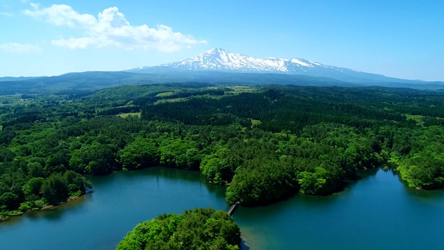 蓝天映衬下的湖光山色视频素材