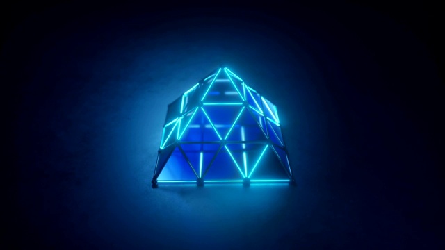 蓝色发光的金字塔形状3D渲染无缝循环动画视频素材