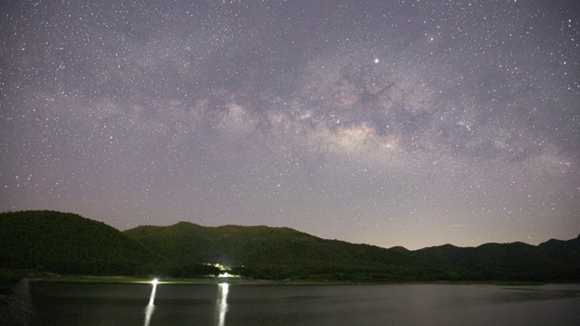 星星时光流逝，湖映着星星和天空视频素材