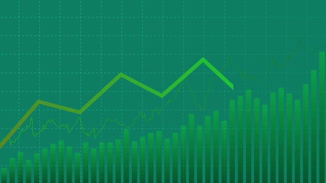 摘要财务图表具有向上移动的趋势线，在牛市中以绿色为背景视频下载