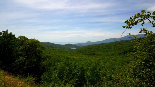 克里米亚南部海岸靠近Alushta的黑海海岸的夏季景观视频素材