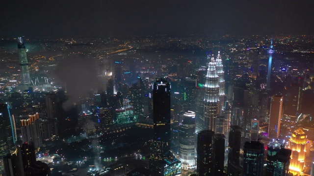 吉隆坡市区夜景照明4k马来西亚航拍全景图视频素材