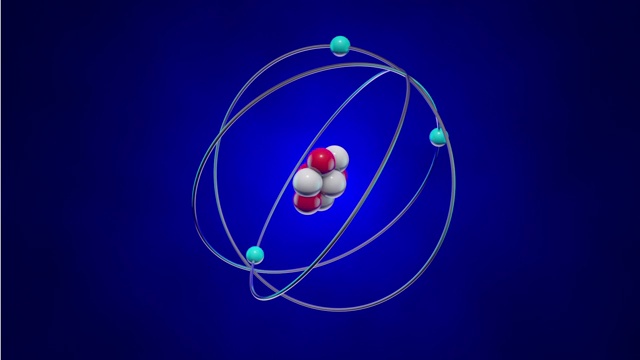 原子模型(电子，中子，质子)。无缝循环，3D动画。视频素材