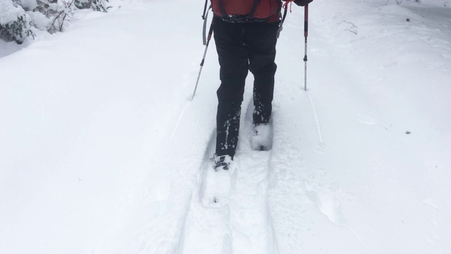 穿雪鞋的人在雪地上走视频素材