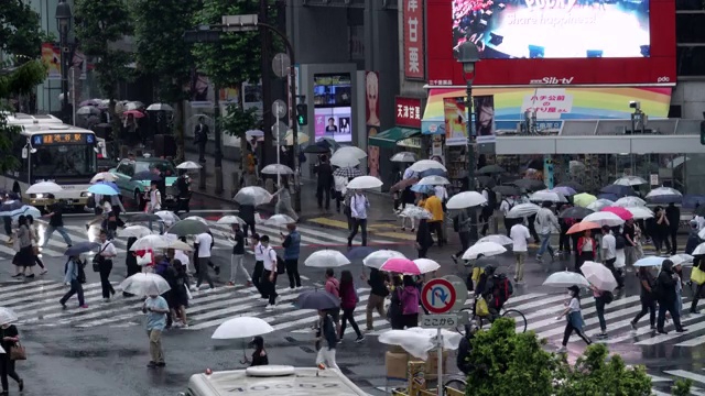 涉谷穿越时间流逝在雨天视频素材