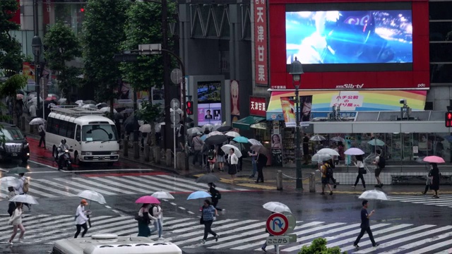 涉谷穿越时间流逝在雨天视频素材