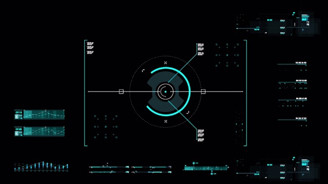 圆hud抬头显示界面目标指针元素未来的网络技术概念与黑暗和纹理处理视频素材