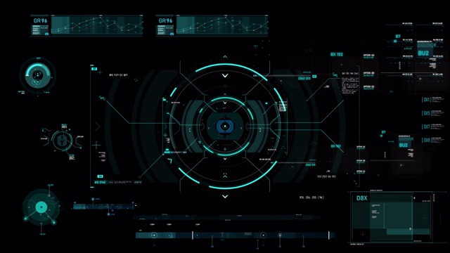 圆hud抬头显示界面目标指针元素未来的网络技术概念与黑暗和纹理处理视频素材