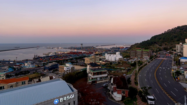 日落和夜景济州岛济州市济州港，韩国视频素材