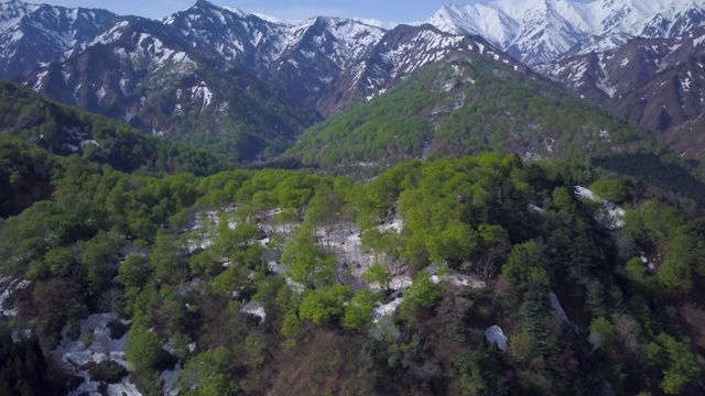 日本山形县小国万代朝日国家公园，空中WS饭出山视频素材