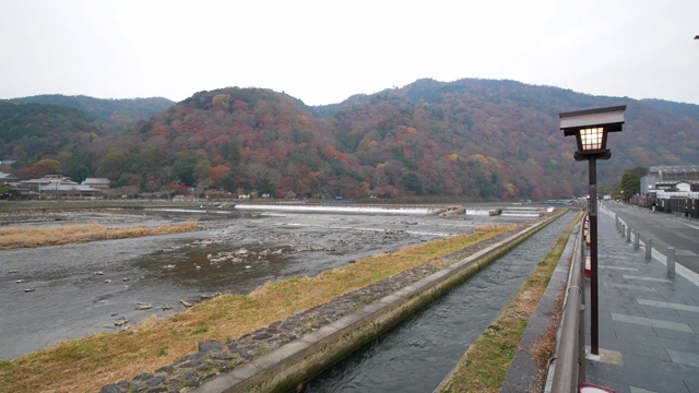 秋天在日本京都岚山Katsura-gawa河视频素材