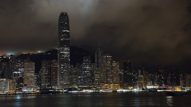 全景鸟瞰图的时间间隔香港城市景观景观天际线日落famaus旅游胜地维多利亚山顶在香港中部视频素材