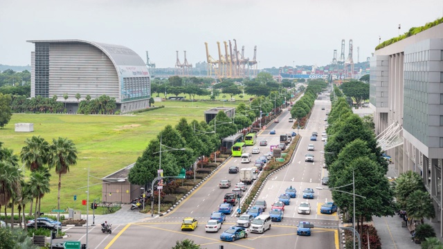 新加坡市中心交通的航空时间流逝图视频素材