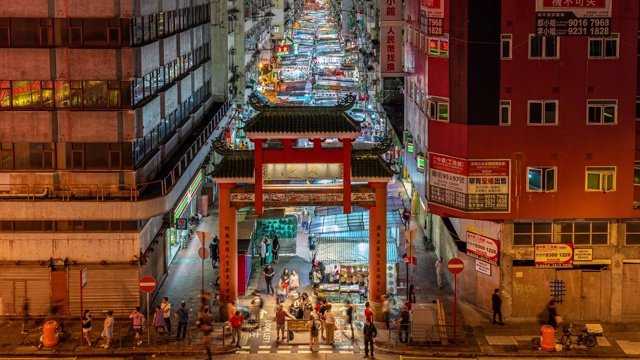 4K延时拍摄香港油麻地站庙街夜市视频素材