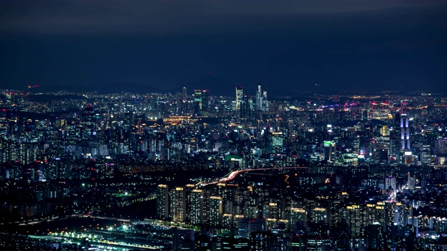 韩国首尔市区松帕谷和江南谷的夜景视频素材