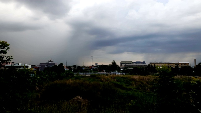 雨云在雨天的草地上快速移动。视频素材