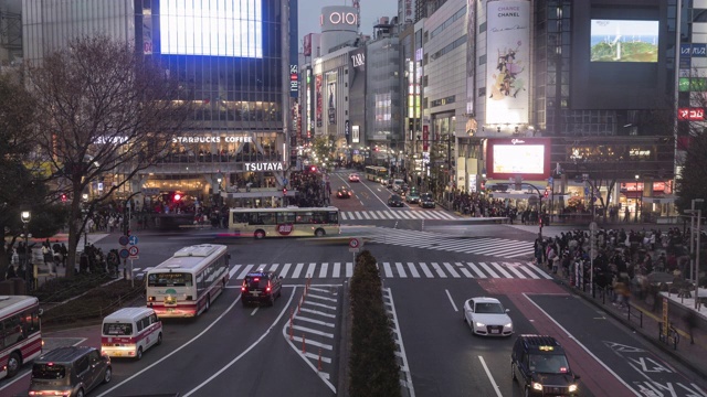 日本东京市中心著名的涉谷十字路口。视频素材