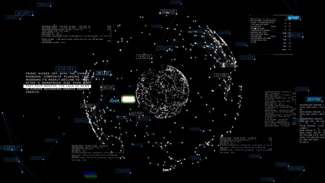 美轮美奂的全球商业网络，在太空无缝旋转。循环三维动画的抽象网格球与变化的数字和文本。科学的概念。视频素材