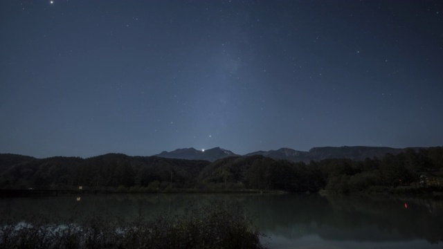 银河和星星在月光下的湖泊视频素材