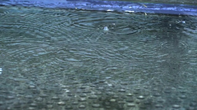 秋天的雨水滴落在街道上，形成巨大的气泡视频素材