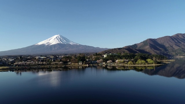 亚洲日本山梨县川口子的富士山和川口子湖视频素材