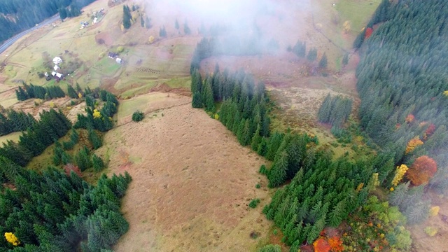 鸟瞰喀尔巴阡山脉的秋天视频素材